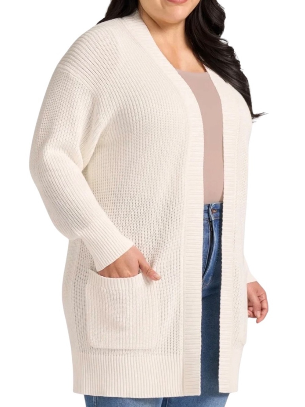 MAX & MIA COTTON CARDIGAN IVORY SWEATER  WITH POCKETS XS XXL